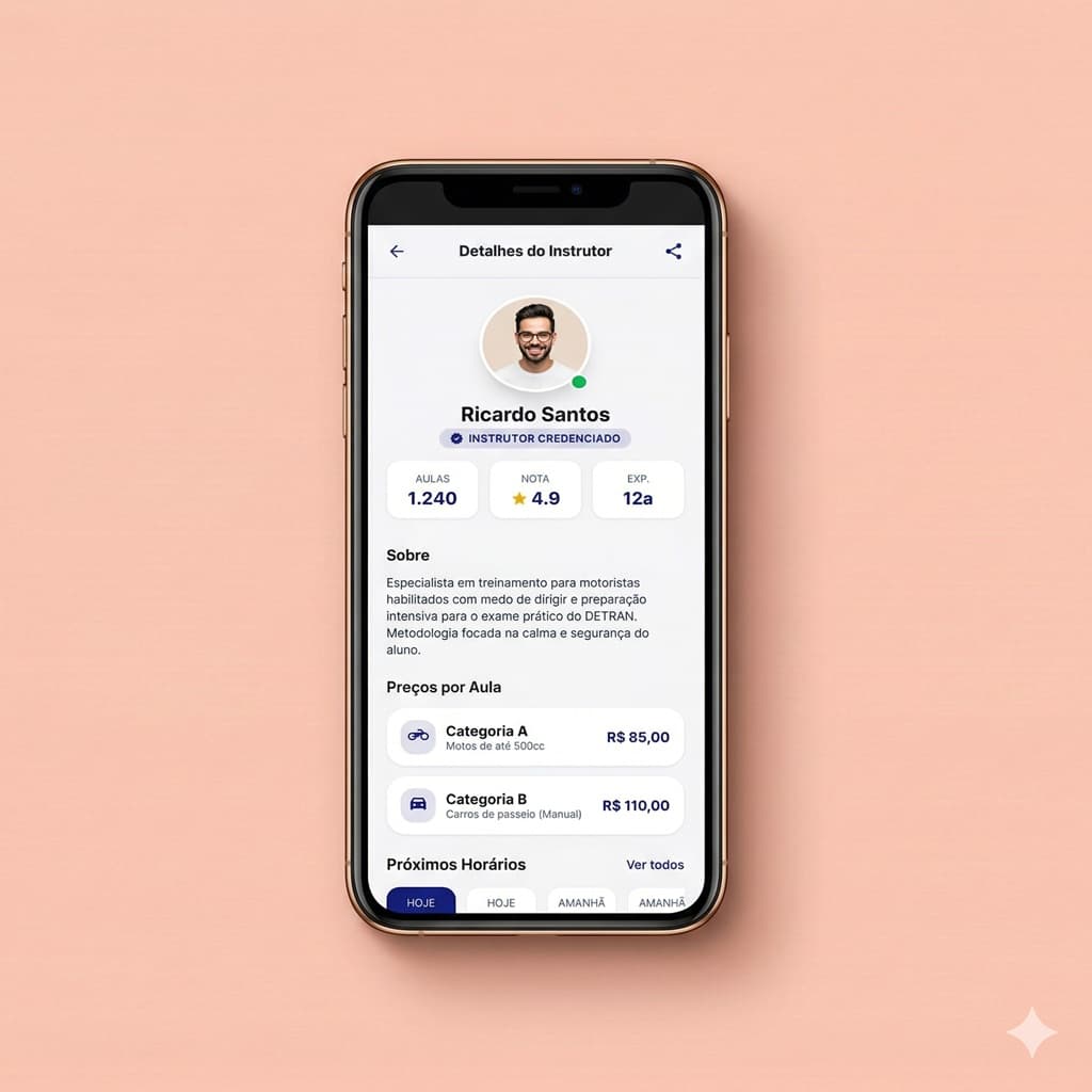 Interface do aplicativo para instrutores